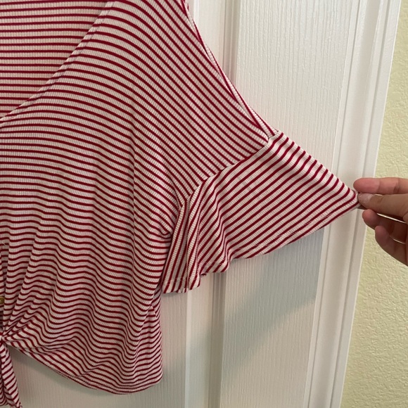 Lush Red and White Striped flowy shirt - Picture 5 of 5